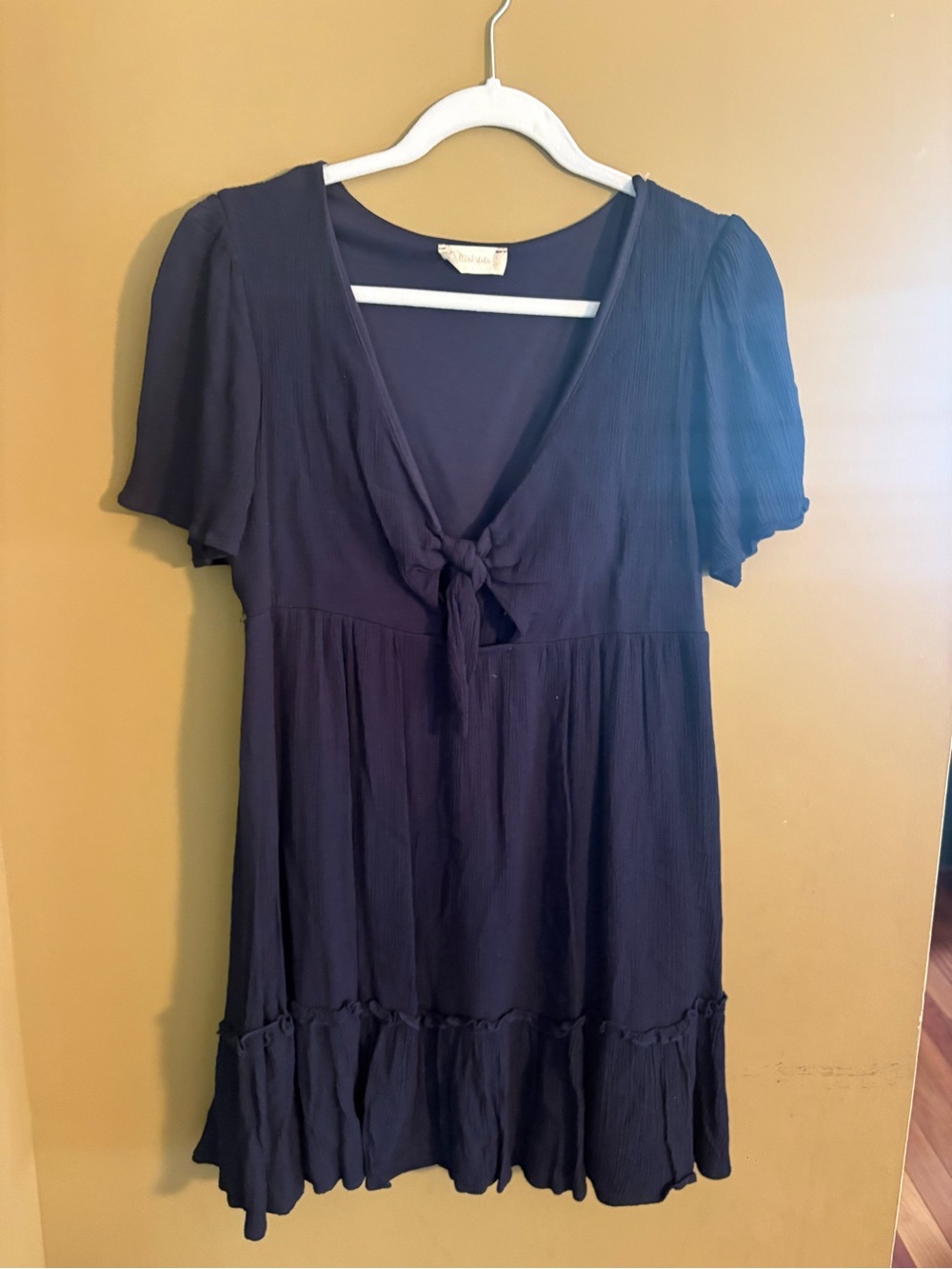 Altar'd State Navy Tie-Front Tiered Mini Dress
